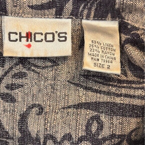 Chicos Silver/Navy Paisley Print Linen Blend Jean Jacket Size 2 - Picture 7 of 7